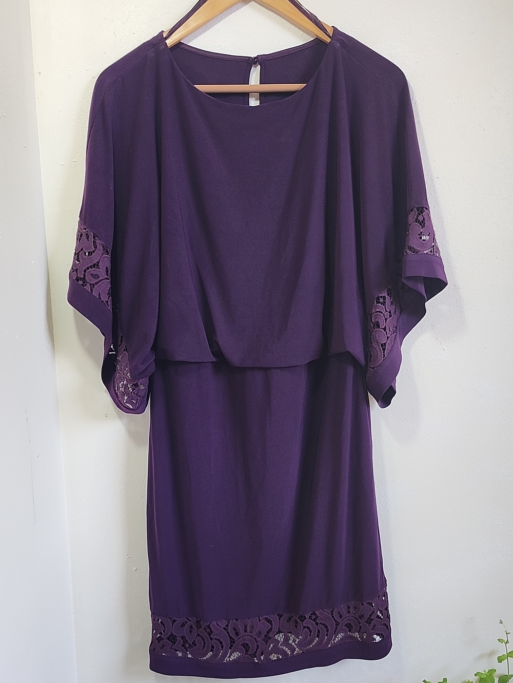 JESSICA HOWARD Lace-Trim Knit Blouson Dress Purple Cocktail Special Occasion